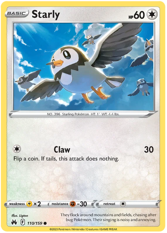 Starly common pokemonkaart nummer 110 uit de Crown Zenith set