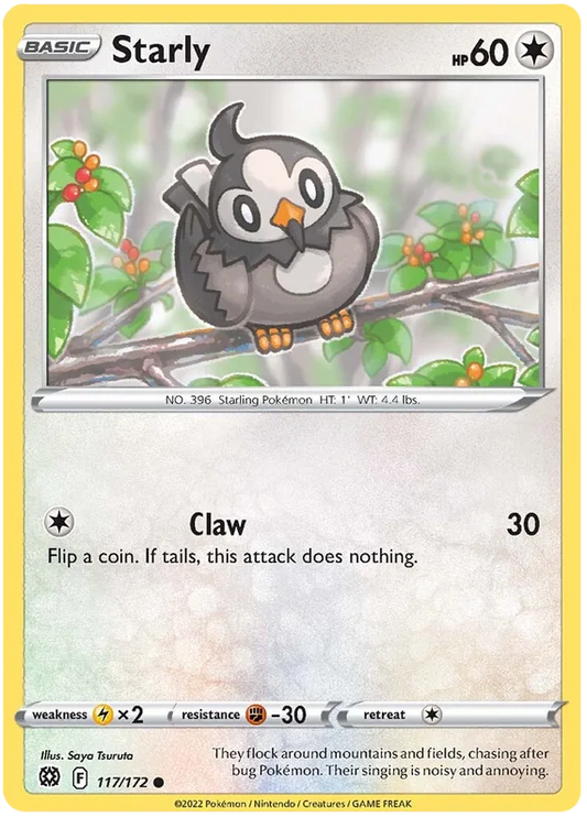 Starly common pokémon kaart nummer 117/172 uit Brilliant Stars set