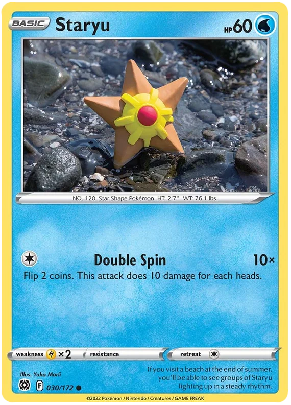 Staryu 030/172 common kaart uit de Pokémon Brilliant Stars set met Double Spin aanval