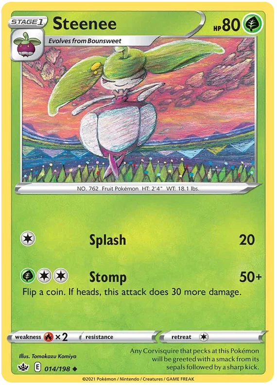 Pokémon Steenee common kaart #014/198 uit de Chilling Reign set met 80 HP