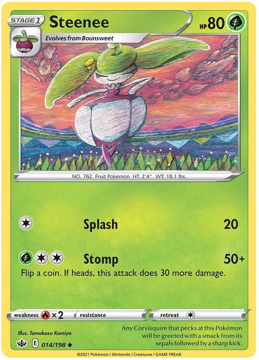Pokémon Steenee common kaart #014/198 uit de Chilling Reign set met 80 HP