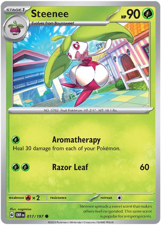 Pokémon Steenee common kaart nummer 017 uit de Obsidian Flames set