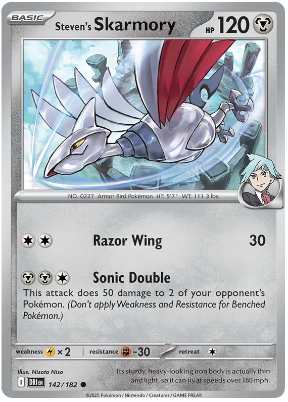 Steven's Skarmory common kaart nummer 142 uit de Pokémon Destined Rivals set