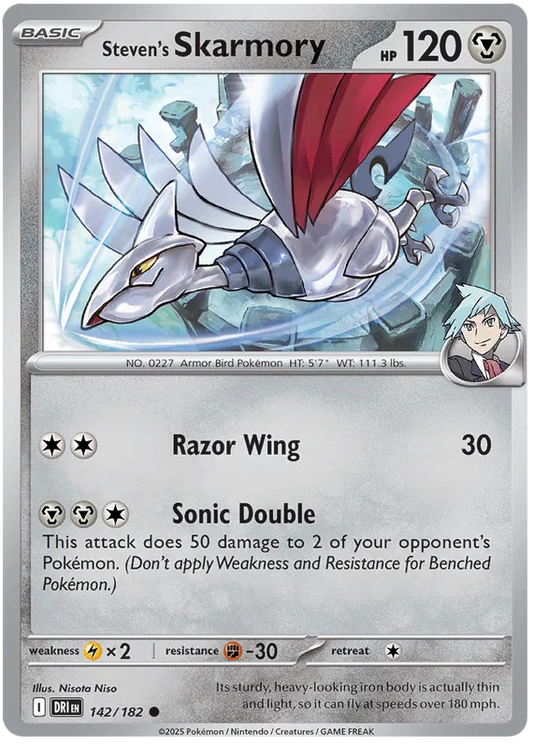 Steven's Skarmory common kaart nummer 142 uit de Pokémon Destined Rivals set