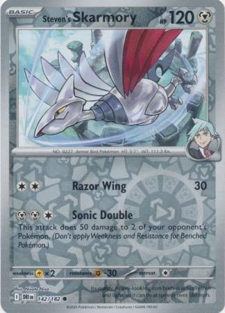 Steven's Skarmory reverse holo Pokemon kaart nummer 142 uit Destined Rivals