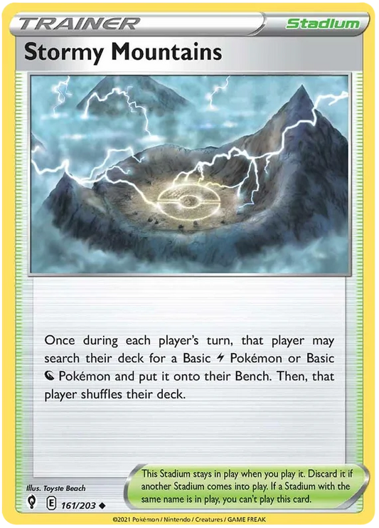 Pokémon Stormy Mountains stadium kaart uit Evolving Skies, nummer 161/203