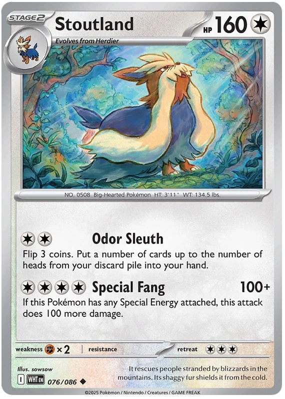Stoutland common Pokémon kaart nummer 076 uit de White Flare set