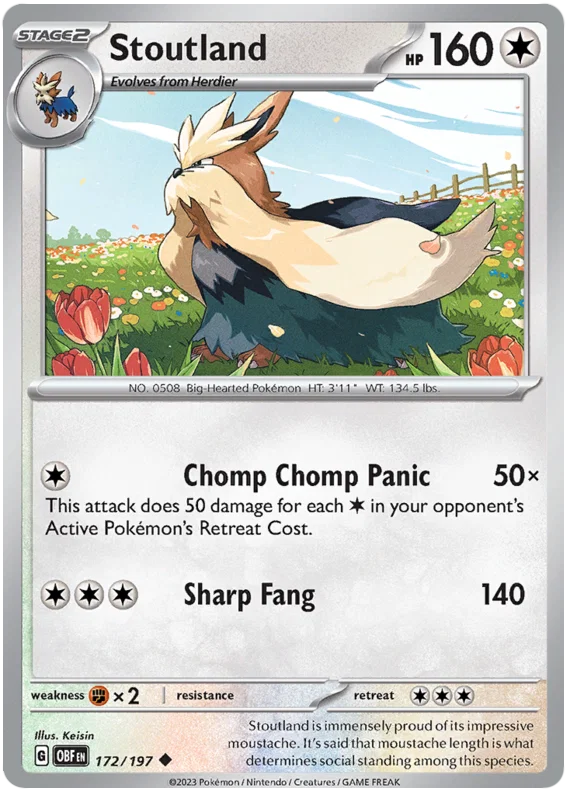 Stoutland common kaart #172 uit de Pokémon Obsidian Flames set