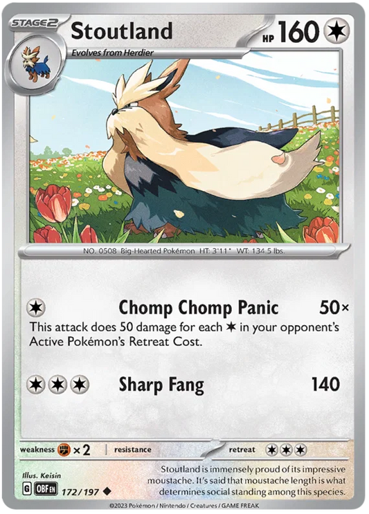 Stoutland common kaart #172 uit de Pokémon Obsidian Flames set