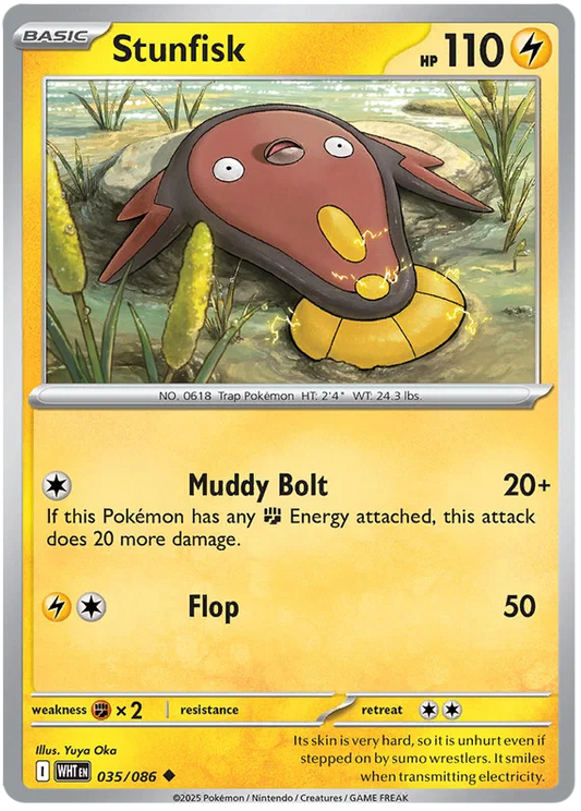 Stunfisk common kaart nummer 035 uit de Pokémon White Flare set