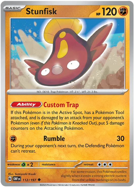Pokémon Stunfisk 112/197 common kaart uit de Obsidian Flames set