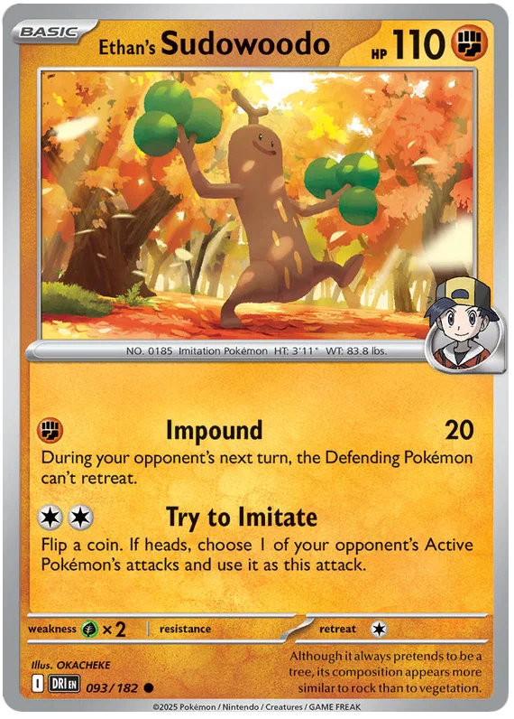 Pokemon Sudowoodo #093 common kaart uit de Destined Rivals set met Ethan