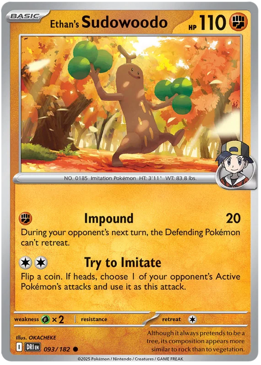 Pokemon Sudowoodo #093 common kaart uit de Destined Rivals set met Ethan