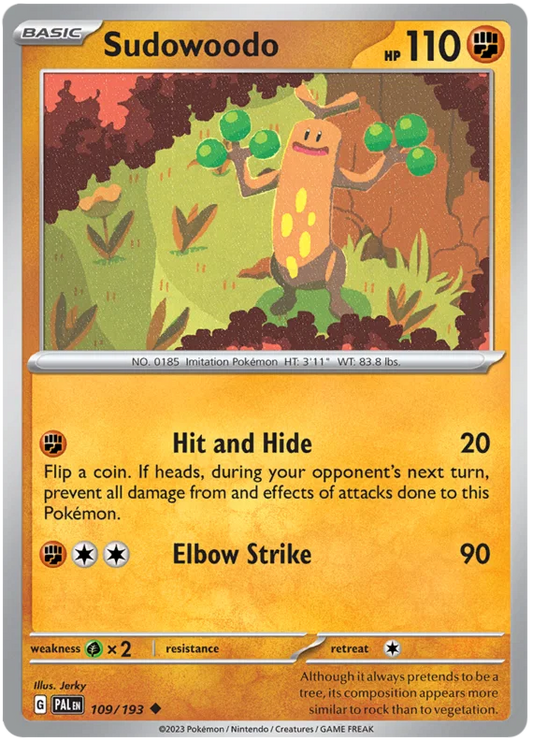 Sudowoodo common Pokémon kaart nummer 109 uit de Paldea Evolved set