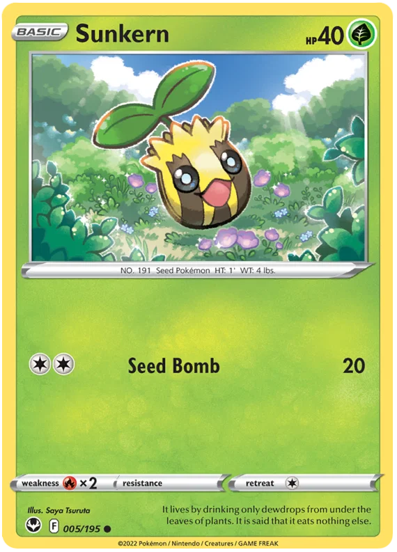 Pokémon Sunkern #005 common kaart uit Silver Tempest set
