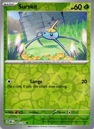 Surskit Reverse Holo kaart #006 uit de Pokemon Obsidian Flames set