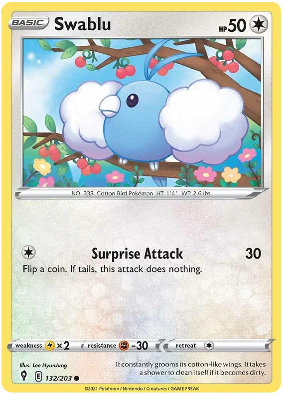 Swablu common Pokémon kaart 132/203 uit de Evolving Skies set