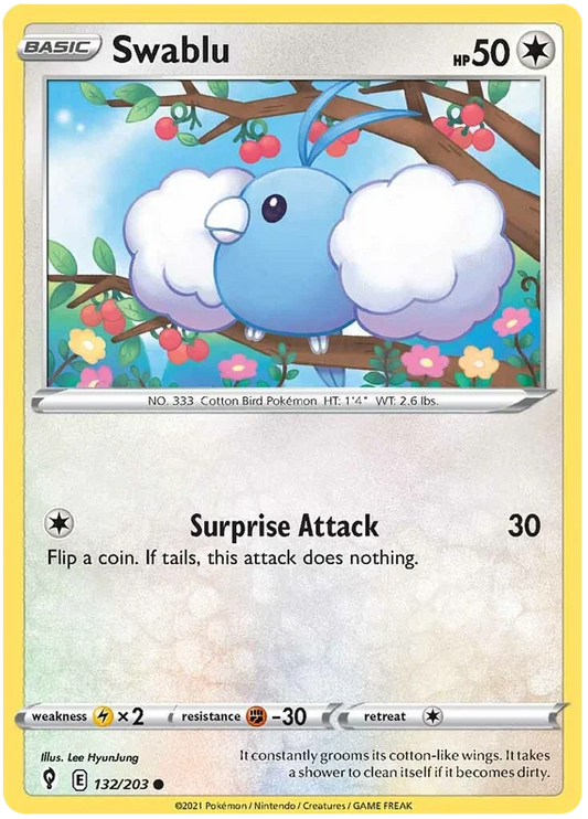 Swablu common Pokémon kaart 132/203 uit de Evolving Skies set
