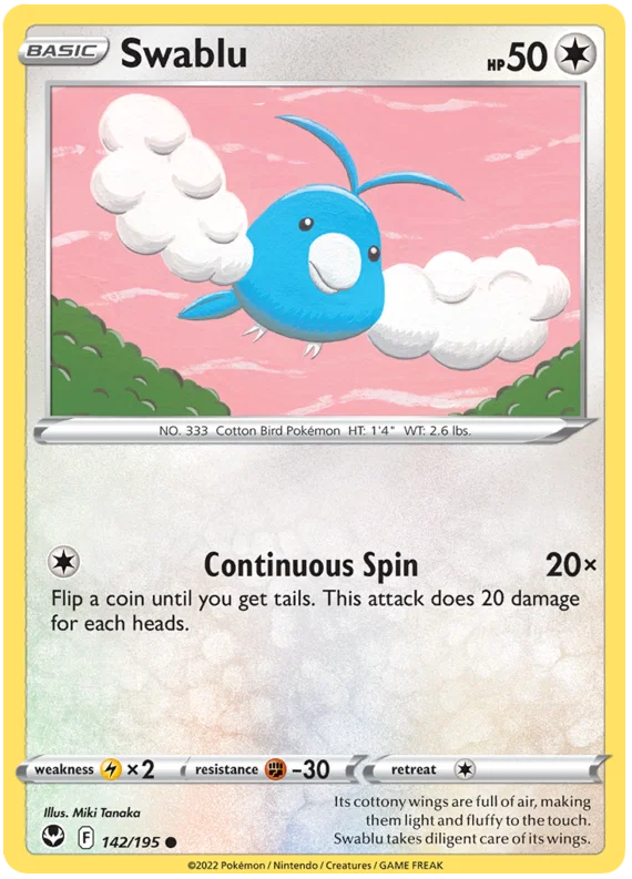 Swablu common kaart #142 uit de Pokémon Silver Tempest set