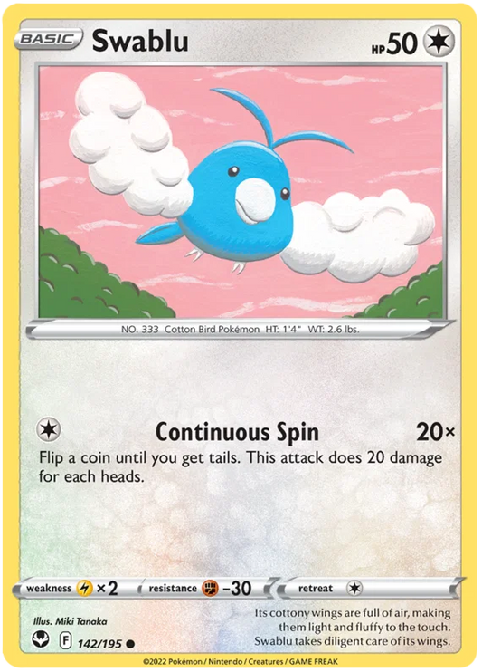 Swablu common kaart #142 uit de Pokémon Silver Tempest set