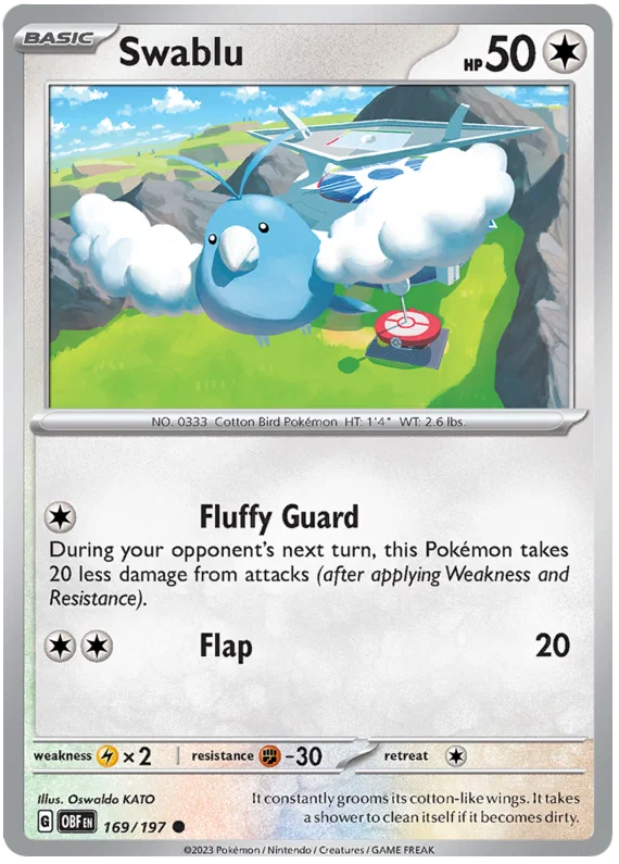 Swablu common Pokémon kaart nummer 169 uit de Obsidian Flames set