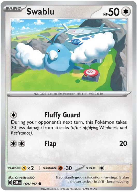 Swablu common Pokémon kaart nummer 169 uit de Obsidian Flames set