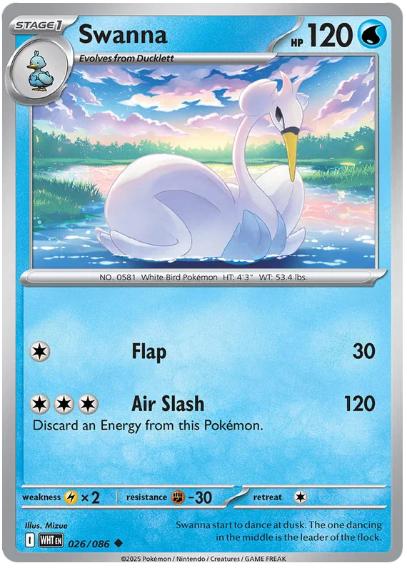 Pokemon Swanna common kaart nummer 026 uit de White Flare set