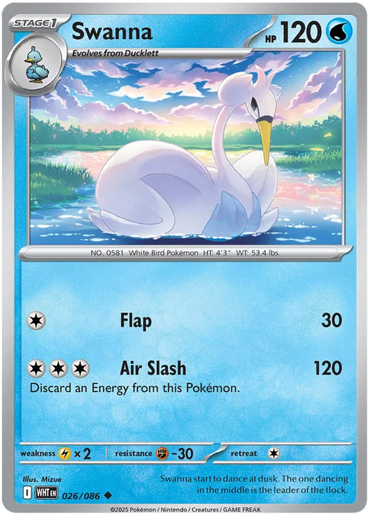 Pokemon Swanna common kaart nummer 026 uit de White Flare set