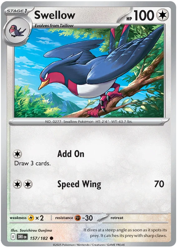 Pokémon Swellow #157 common kaart uit de Destined Rivals set