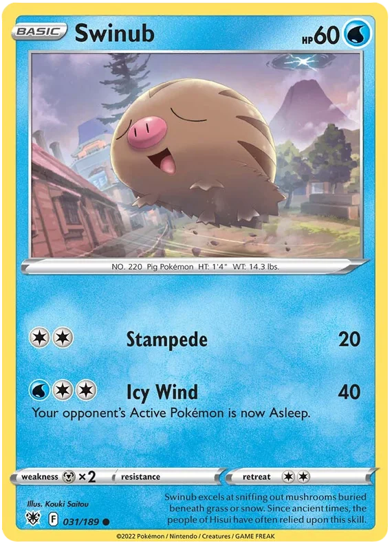 Swinub common Pokémon kaart 031/189 uit Astral Radiance met HP60 en aanvallen Stampede en Icy Wind