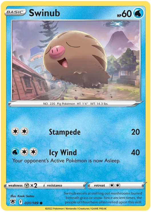 Swinub common Pokémon kaart 031/189 uit Astral Radiance met HP60 en aanvallen Stampede en Icy Wind