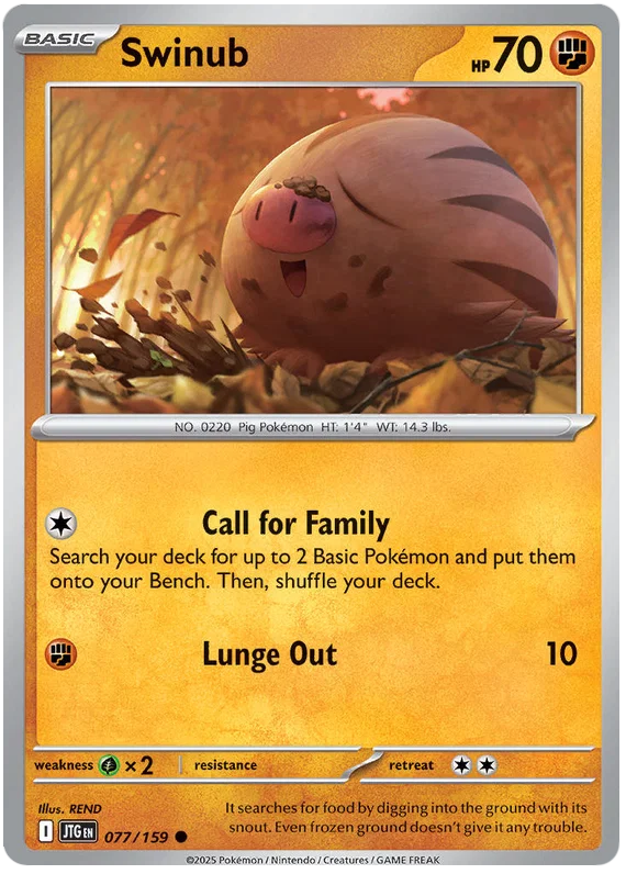 Swinub common kaart #077 uit de Pokémon Journey Together set