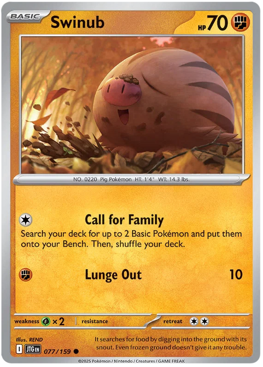 Swinub common kaart #077 uit de Pokémon Journey Together set