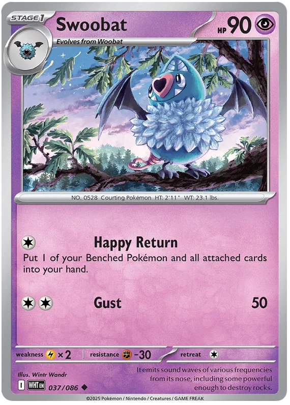 Swoobat common kaart nummer 037 uit de Pokémon White Flare set