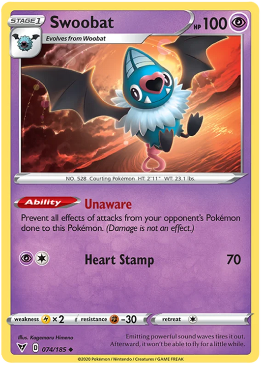 Pokémon Swoobat 074/185 common kaart uit de Vivid Voltage set