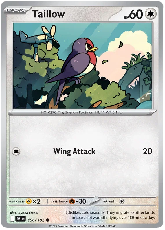 Taillow common kaart nummer 156 uit de Pokemon Destined Rivals set