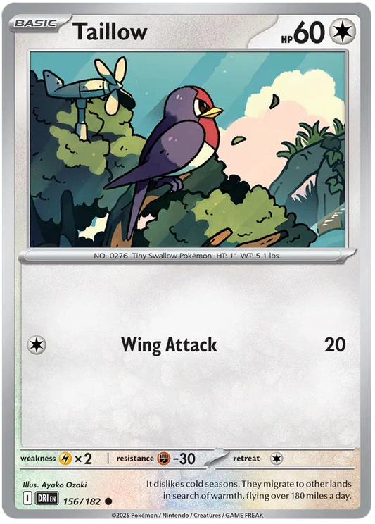 Taillow common kaart nummer 156 uit de Pokemon Destined Rivals set