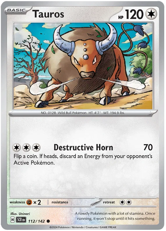 Tauros #112 common Pokémon kaart uit de Stellar Crown set