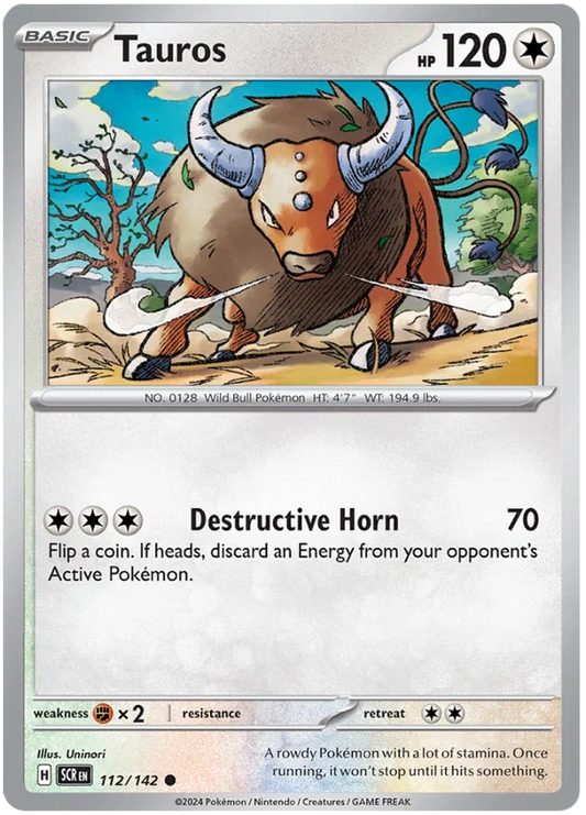 Tauros #112 common Pokémon kaart uit de Stellar Crown set