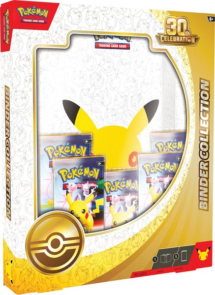 Vooraanzicht van de officiële verpakking van de Pokémon TCG 30th Celebration Binder Collection doos.