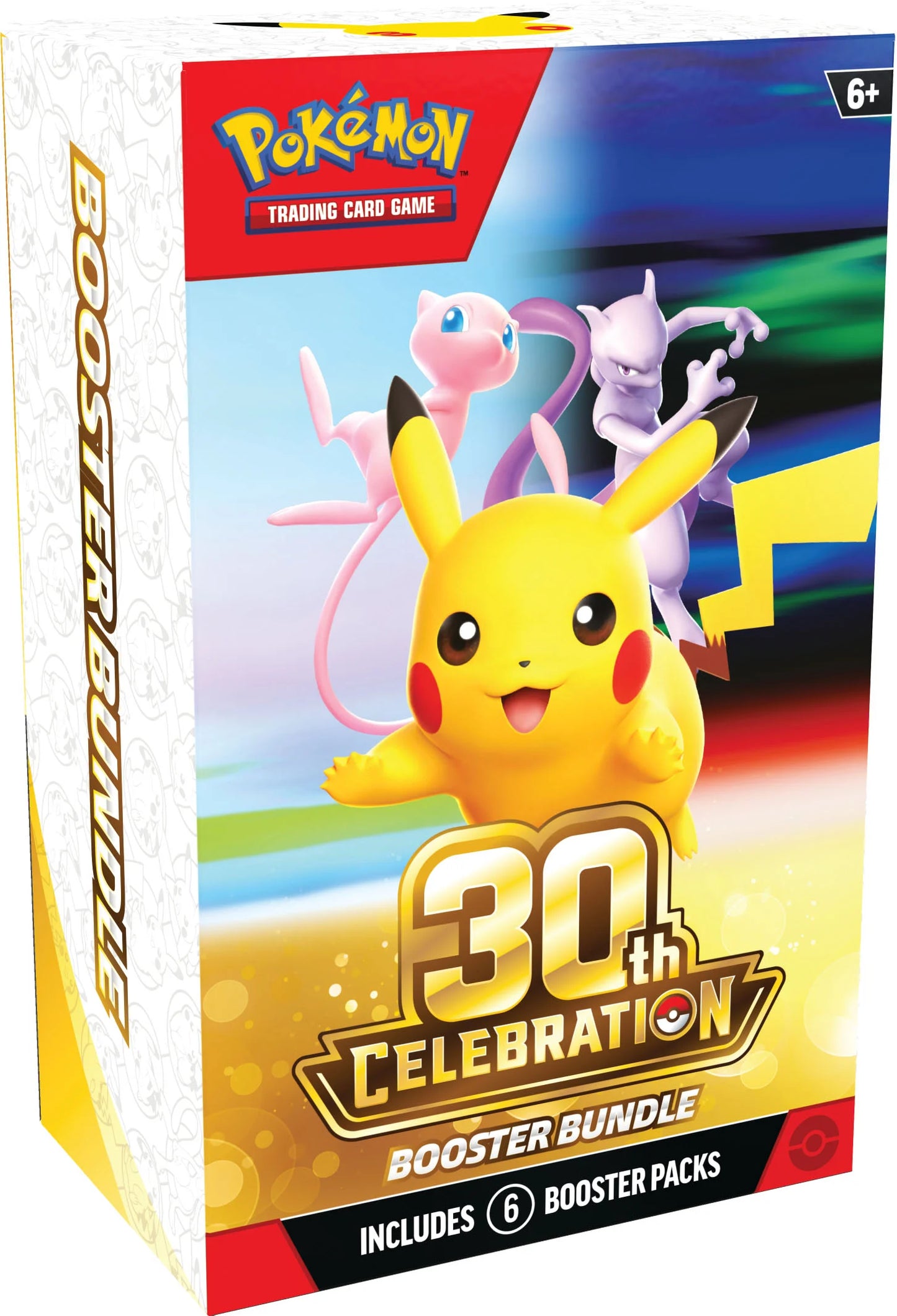 Vooraanzicht van de officiële Pokémon TCG 30th Celebration Booster Bundle verpakking met het logo van de set.