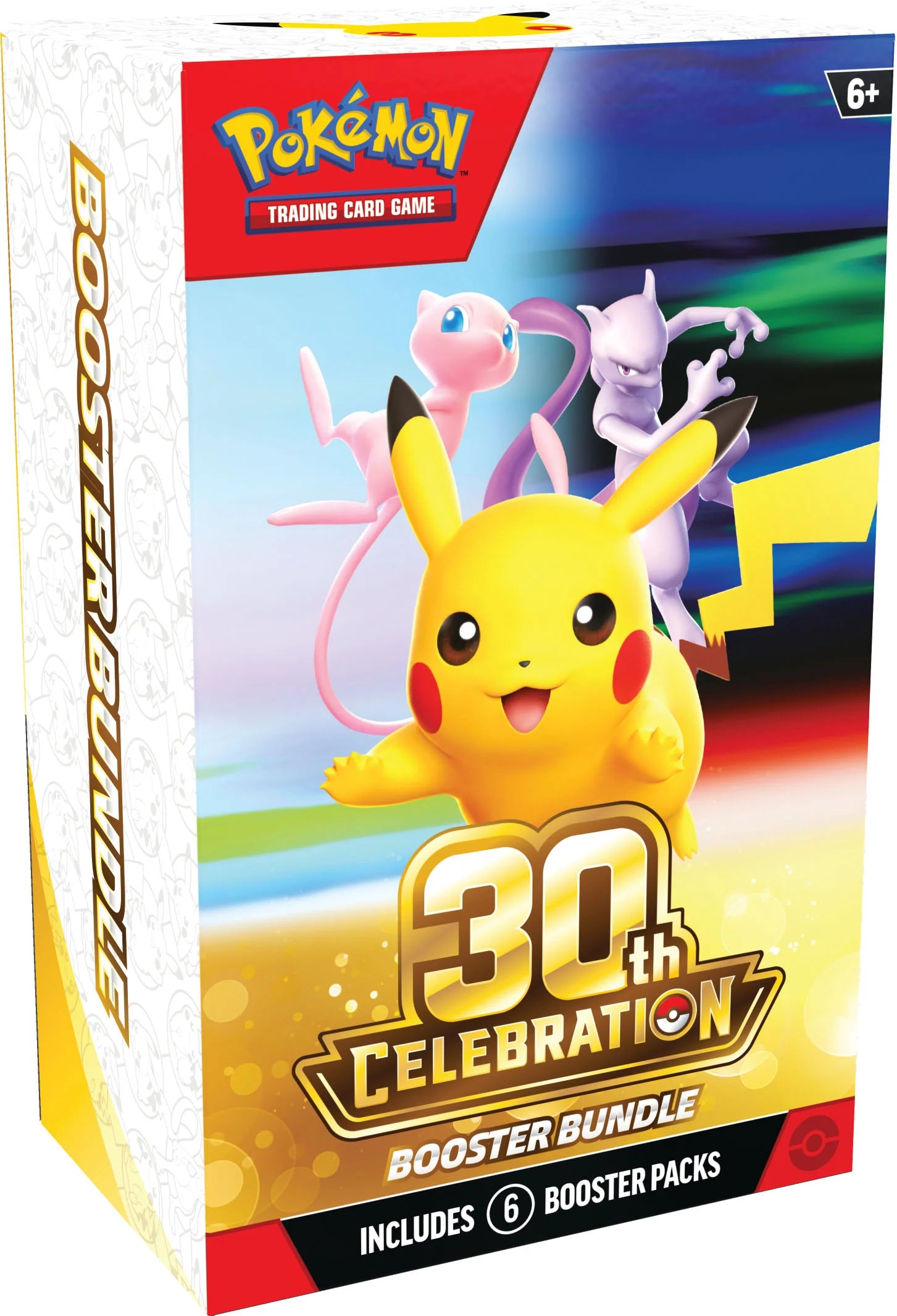 Vooraanzicht van de officiële Pokémon TCG 30th Celebration Booster Bundle verpakking met het logo van de set.