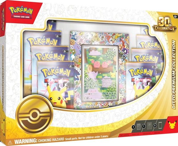 Vooraanzicht van de officiële Pokémon TCG 30th Celebration Ditto Premium Collection box.