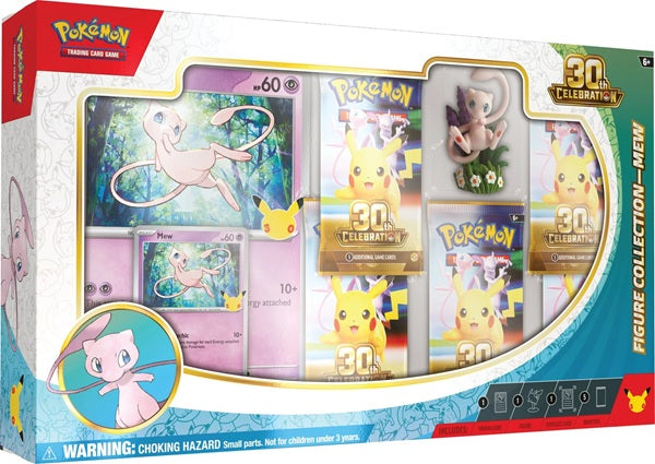 Vooraanzicht van de officiële Pokémon TCG 30th Celebration Figure Collection Mew box.
