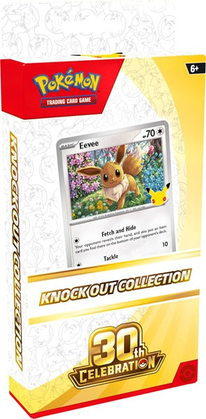 Vooraanzicht van de officiële Pokémon TCG 30th Celebration Knock Out Collection Eevee verpakking.