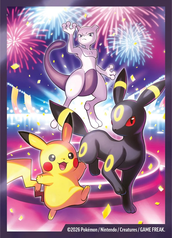 Pakje van 65 officiële Pokémon card sleeves met het duistere Pikachu en Umbreon jubileumdesign.