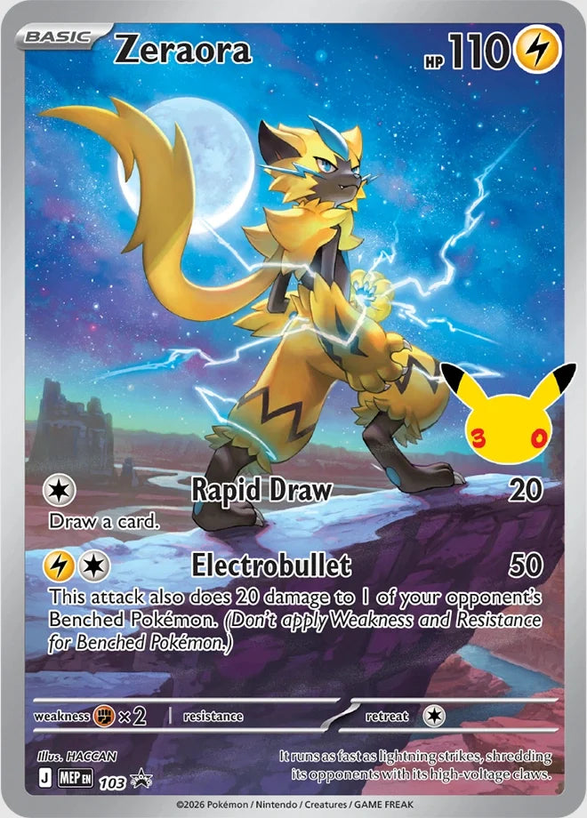 Detailopname van de exclusieve Zeraora Illustration Rare-style promokaart inbegrepen in het Umbreon ex Battle Deck.