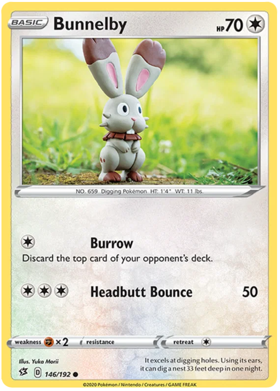 Voorkant van de originele Bunnelby #146 Common Pokémon kaart uit de Rebel Clash set.