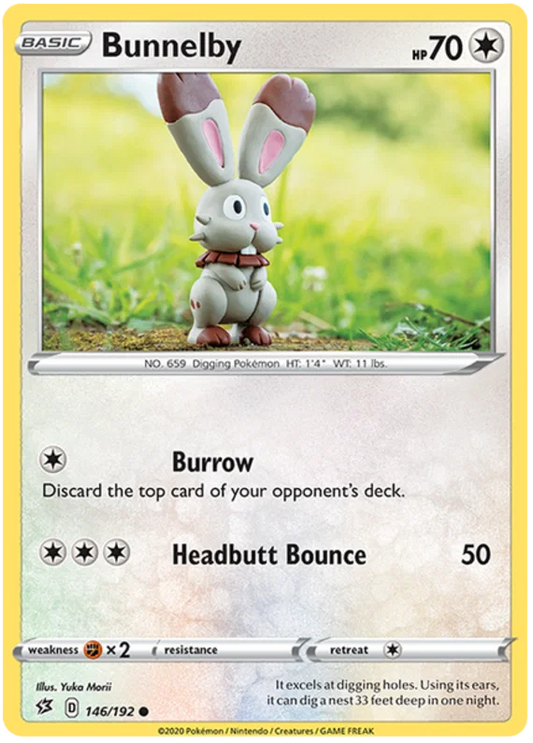Voorkant van de originele Bunnelby #146 Common Pokémon kaart uit de Rebel Clash set.