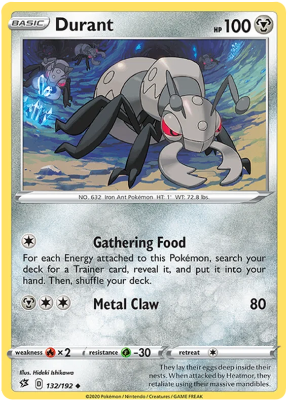 Pokémon Durant #132/192 Rebel Clash Uncommon kaart met Metal Claw aanval